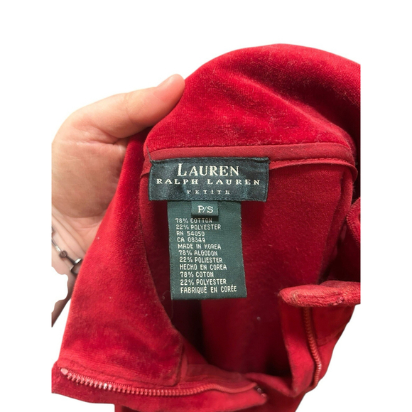 Lauren Ralph Lauren Woman Size Petite Small Velour 1/3 Zip Top Large Crest - Picture 4 of 5